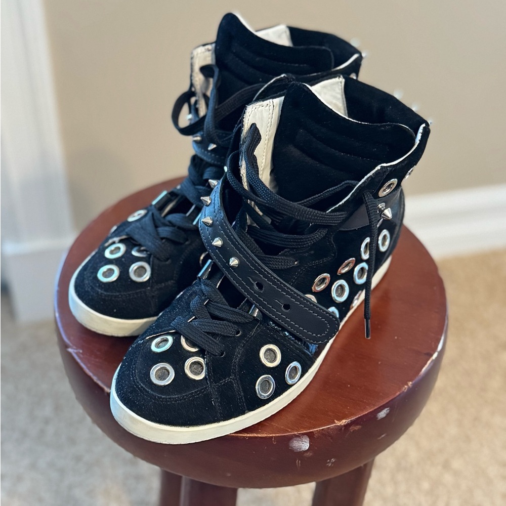 Barbara Bui Black Suede High-Top Sneakers, Sz 38.5